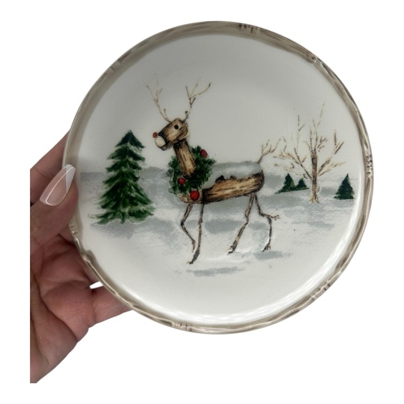 American Atelier Other - American Atelier Christmas Twig Reindeer Ceramic Bread Plate